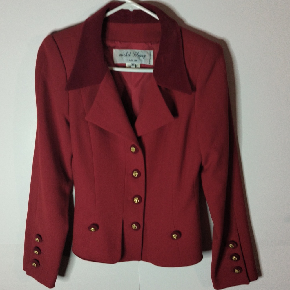 Michel Soligny Designer Paris Made In France 100% Laine Wool Red Skirt Set